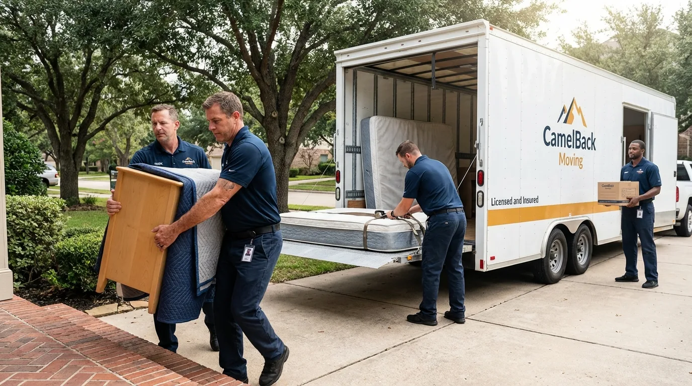 Crew loading residential truck for cross-state move from Wibaux, MT